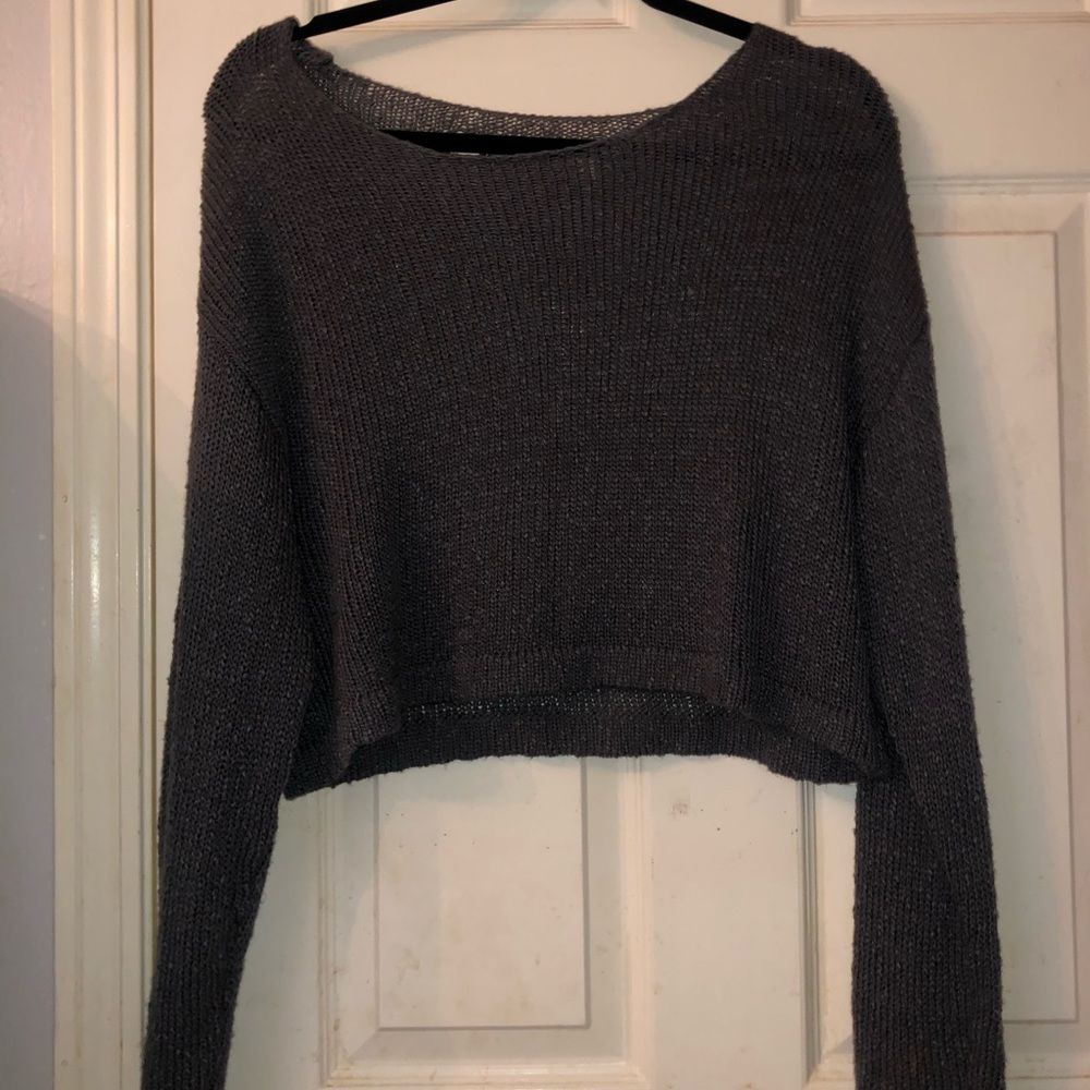 crop grey sheer sweater